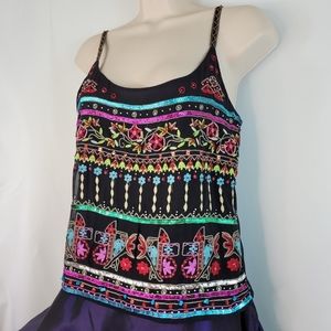 Vintage silk (100%) top hand beaded tank style‎